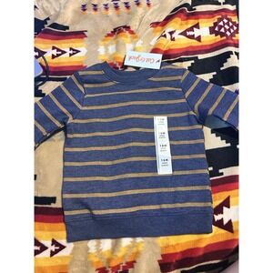 Cat & Jack Toddler Boys Long Sleeve Shirt 18M Blue Gold Striped NWT